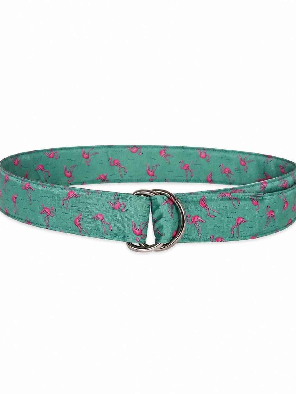 ALYNN Silk Vintage  Flamingo D Ring Belt Size L 36-38 Preppy Novelty Resort